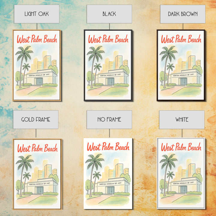 West Palm Beach Travel Poster, Framed Canvas Print, Hand Drawn Watercolor Art, West Palm Beach Wall Art, Travel Wall Decor, Fine Art Print