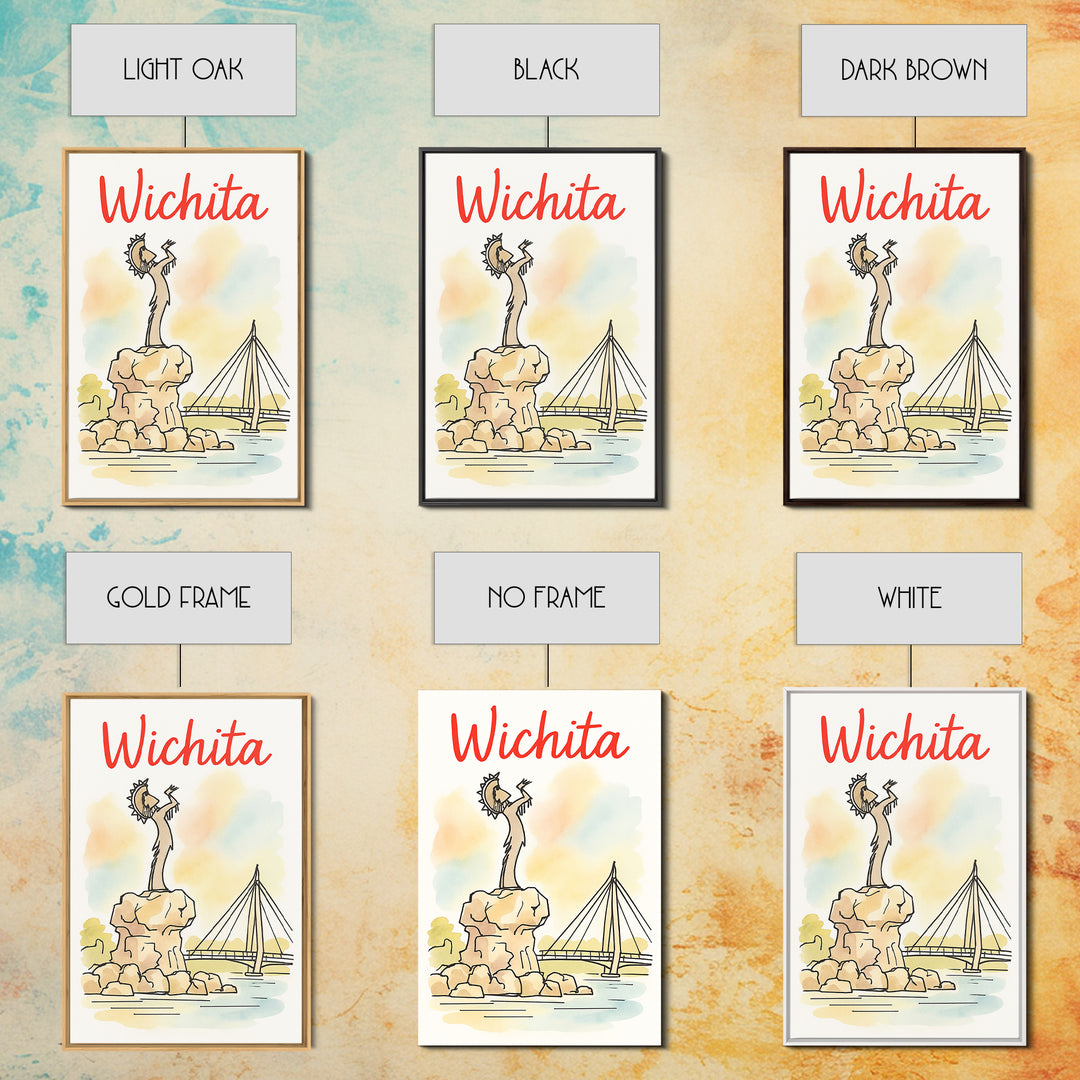 Wichita Travel Poster, Framed Canvas Print, Illustrated City Wall Art, Wichita Art Print, Mid Century Wall Art, Travel Wall Art