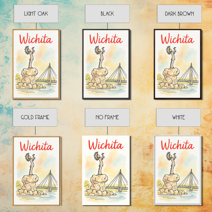 Wichita Travel Poster, Framed Canvas Print, Illustrated City Wall Art, Wichita Art Print, Mid Century Wall Art, Travel Wall Art