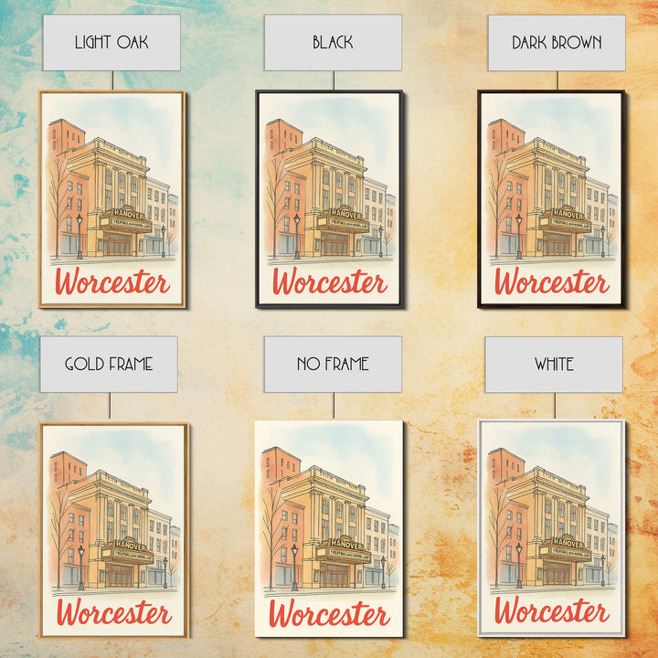 Worcester Massachusetts Travel Poster, Canvas Print, Illustrated City Wall Art, Worcester Art Print, Travel Art, Mid Century Wall Art