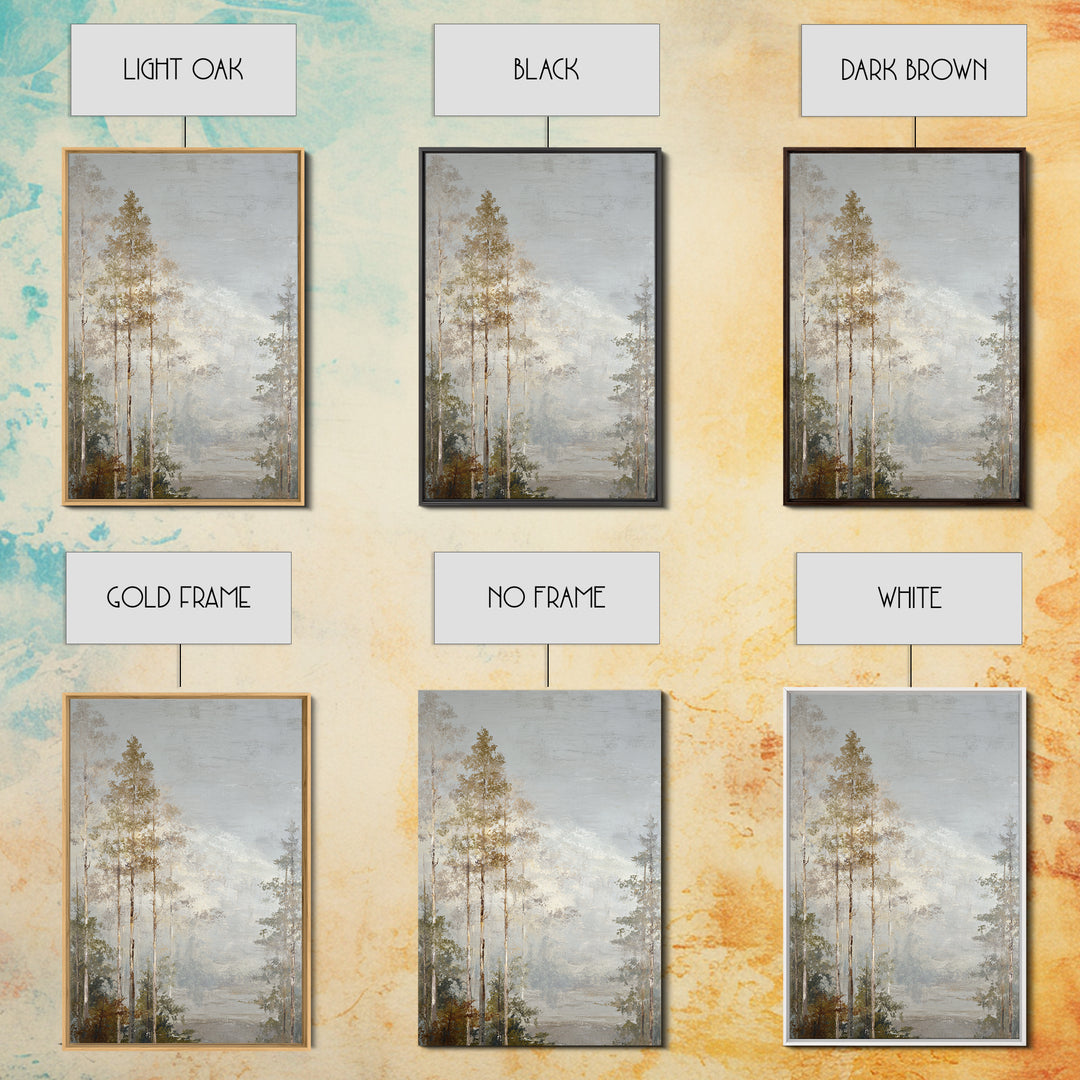 Misty Forest with Refined Calm Atmosphere Framed Canvas Print, Hotel Art, Poster, Hotel Decor, Boutique, Wood Wall Art, HOT-2x3-46