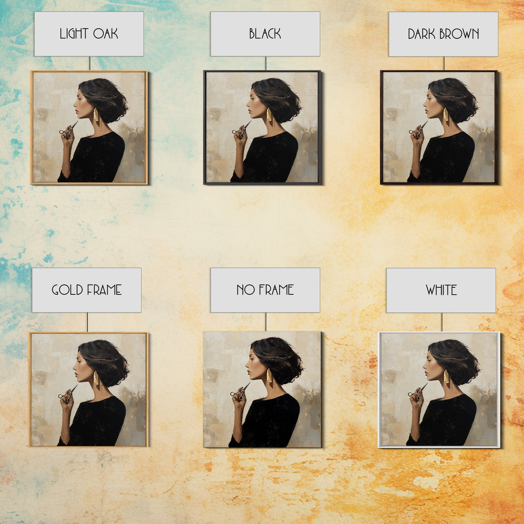Minimal Female Profile Framed Canvas Print, Hair Salon Art, Wall Decor, Living Room Decor, Fine Art, Style, African Art, HSA-1x1-12