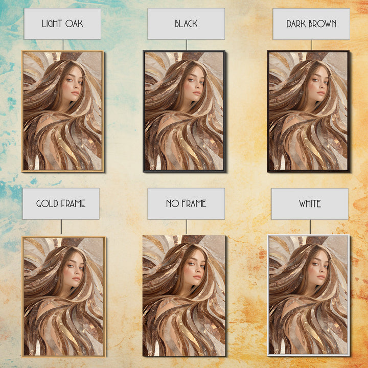 Fashion Portrait with Flowing Glossy Hair Framed Canvas Print, Hair Salon Art, Metal Wall Art, Living Room Decor, Style, HSA-2x3-33