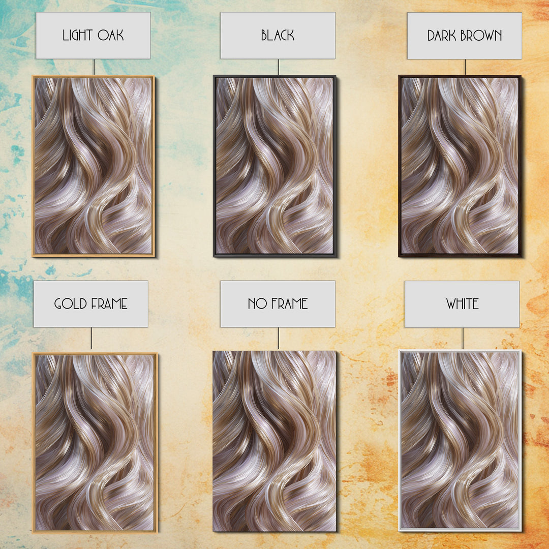 Abstract Hair Strands Forming Elegant Waves Framed Canvas Print, Hair Salon Art, Living Room Decor, Abstract Art, Style, HSA-2x3-59