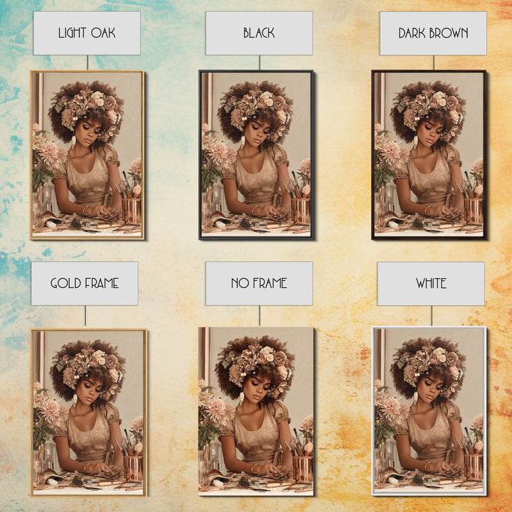 Afro Hair Portrait Framed Canvas Print, Hair Salon Art, African Art, Living Room Decor, Fine Art, Style, Girls Room Decor, HSA-2x3-76