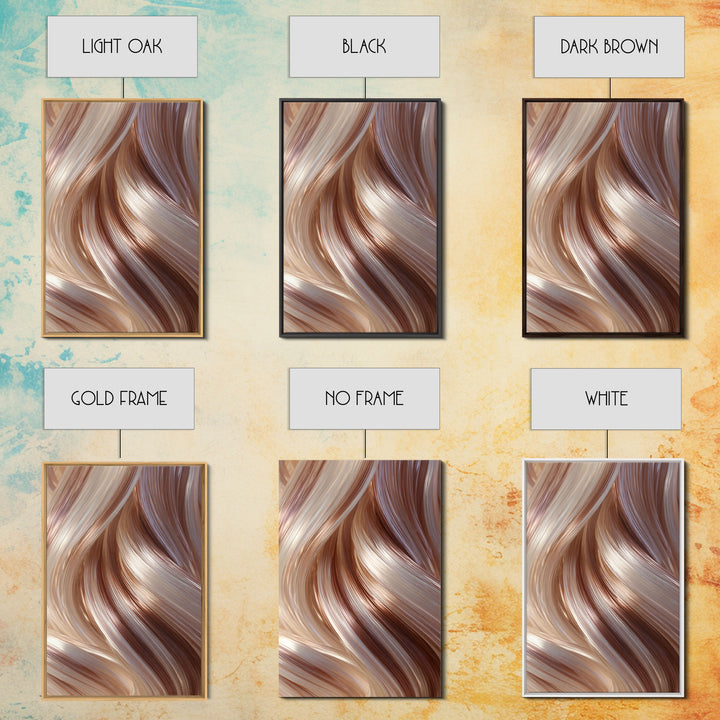 Abstract Hair Strands Forming Elegant Waves Framed Canvas Print, Hair Salon Art, Black Art Prints, Living Room Decor, Style, HSA-2x3-83