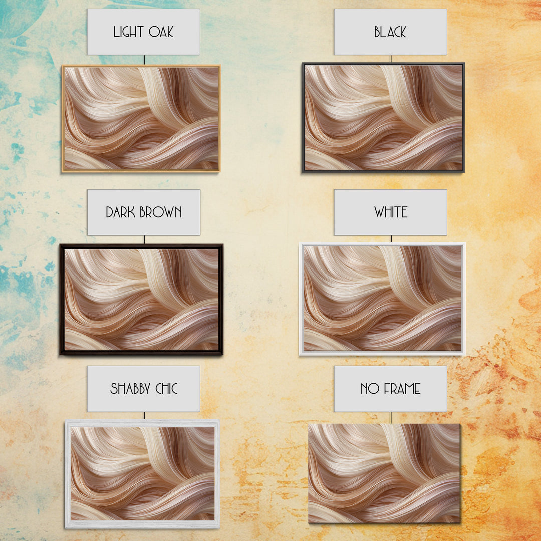 Blonde Waves Painted Framed Canvas Print, Hair Salon Art, Black Art Prints, Living Room Decor, Style, Hairdresser Gift, HSA-3x2-20