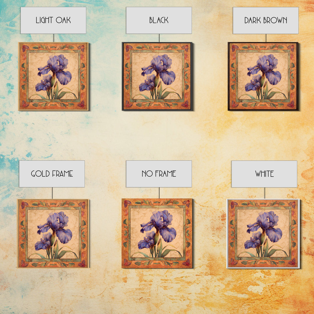 Iris Garden with Blue Violet Strokes Framed Canvas Print, Impressionist Art, Textured Wall Art, Living Room Decor, Impression, IMP-1x1-44