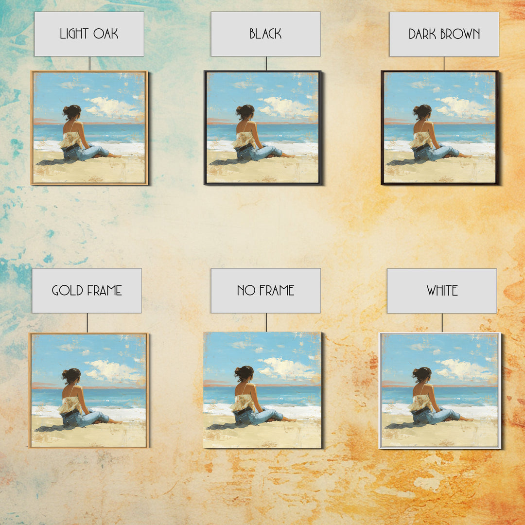 Coastal Beach Figures Framed Canvas Print, Impressionist Art, Modern Decor, Living Room Decor, Fine Art, Impression, Wall Decor, IMP-1x1-67
