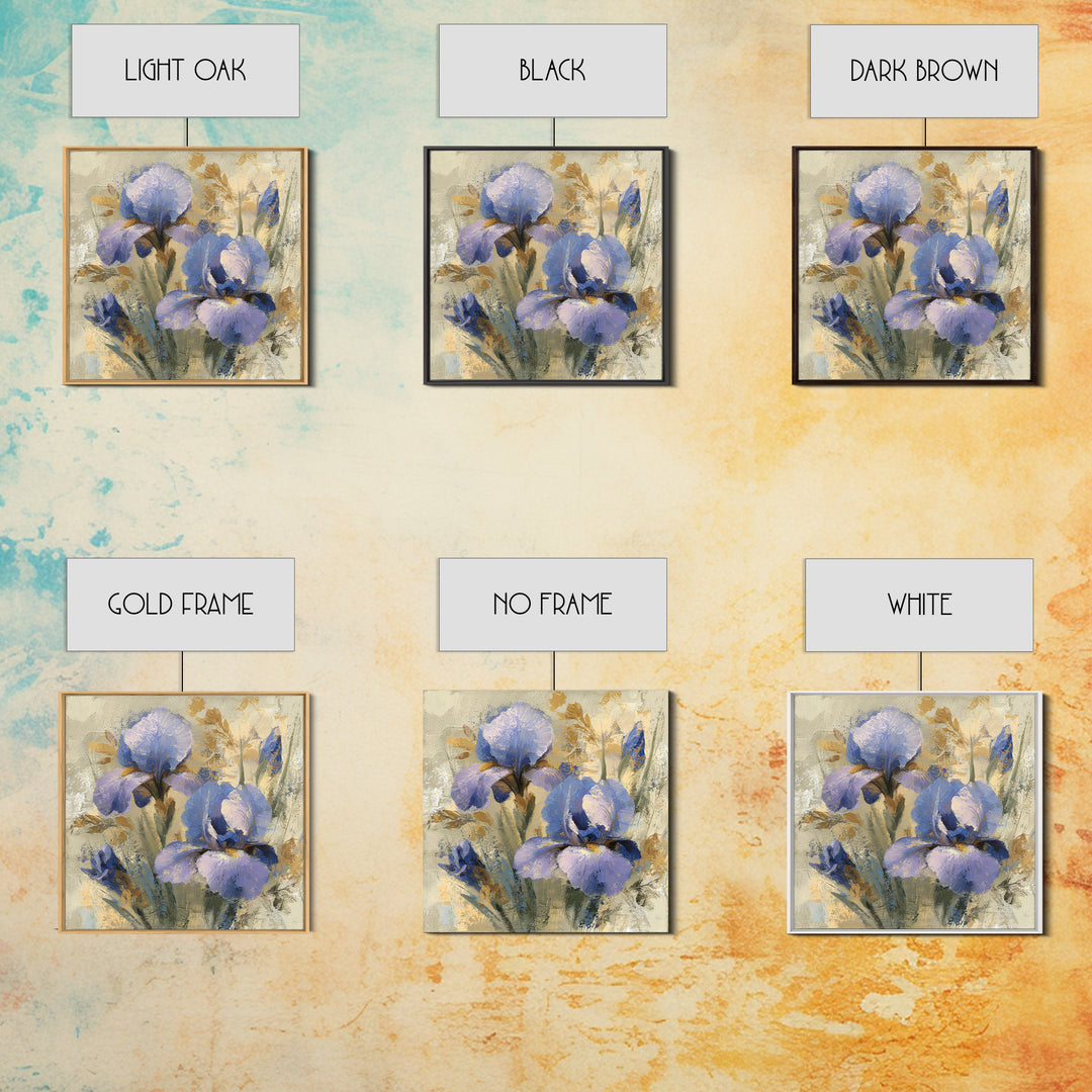 Iris Garden with Blue Violet Strokes Framed Canvas Print, Impressionist Art, Modern Art, Living Room Decor, Oil Painting, IMP-1x1-68