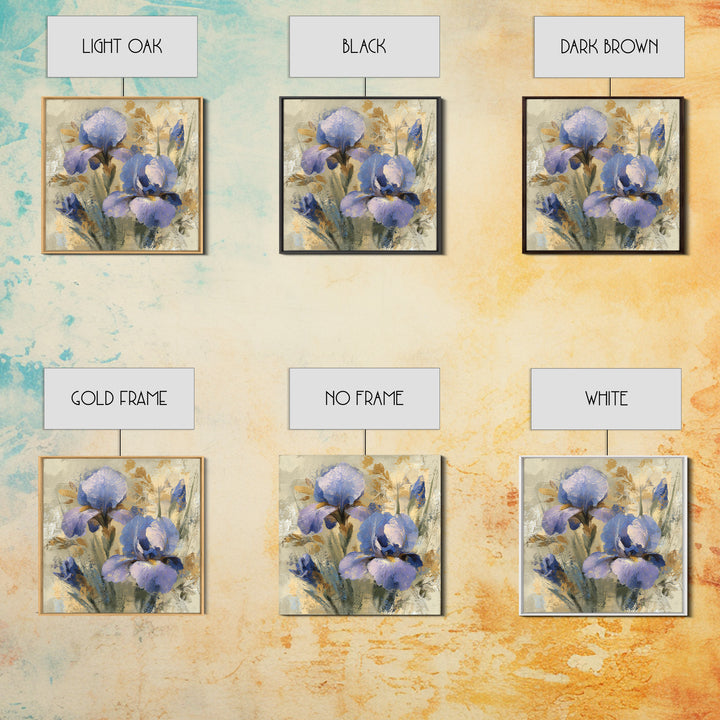 Iris Garden with Blue Violet Strokes Framed Canvas Print, Impressionist Art, Modern Art, Living Room Decor, Oil Painting, IMP-1x1-68