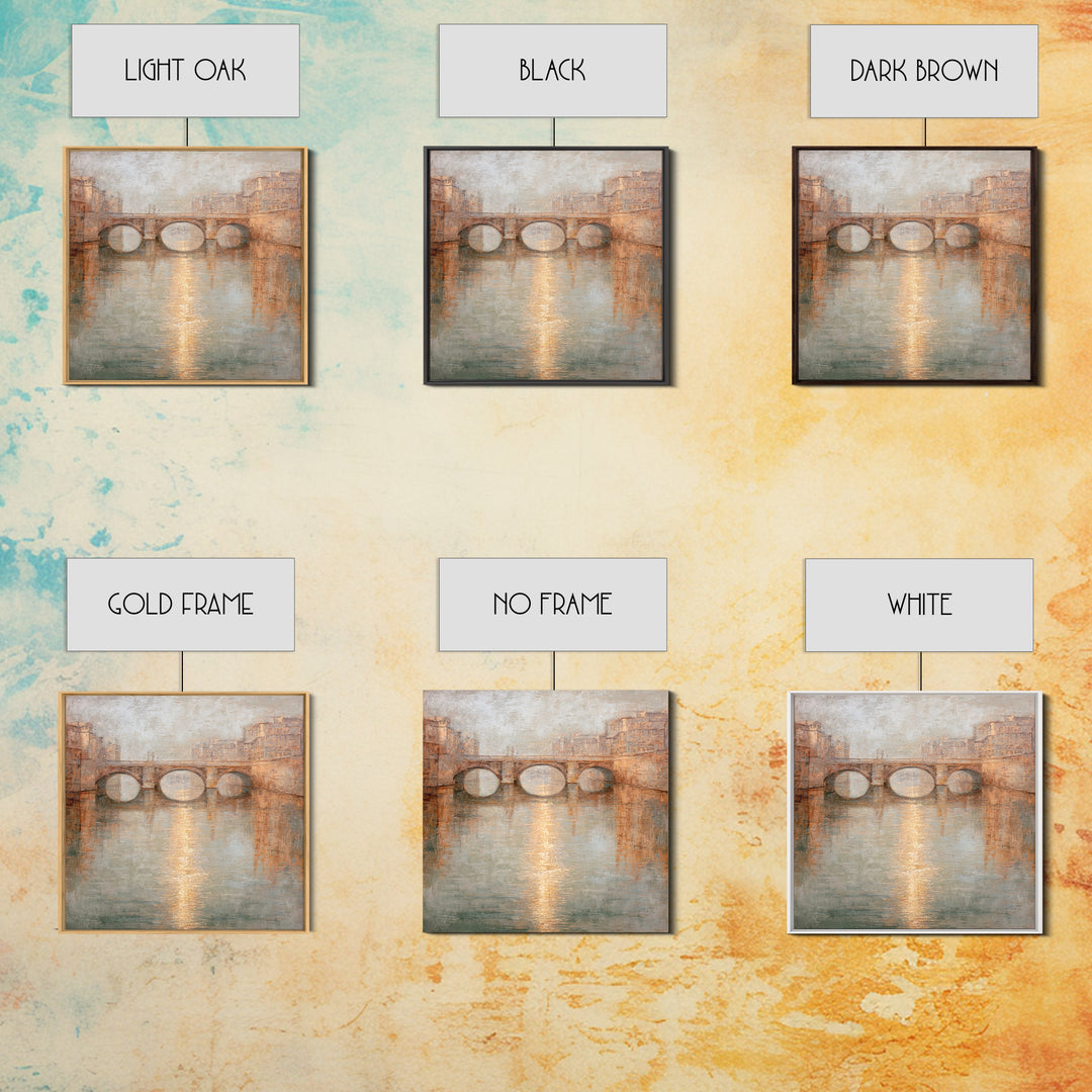 Paris Bridge Reflected Framed Canvas Print, Impressionist Art, Boho Decor, Living Room Decor, Oil Painting, Impression, IMP-1x1-79