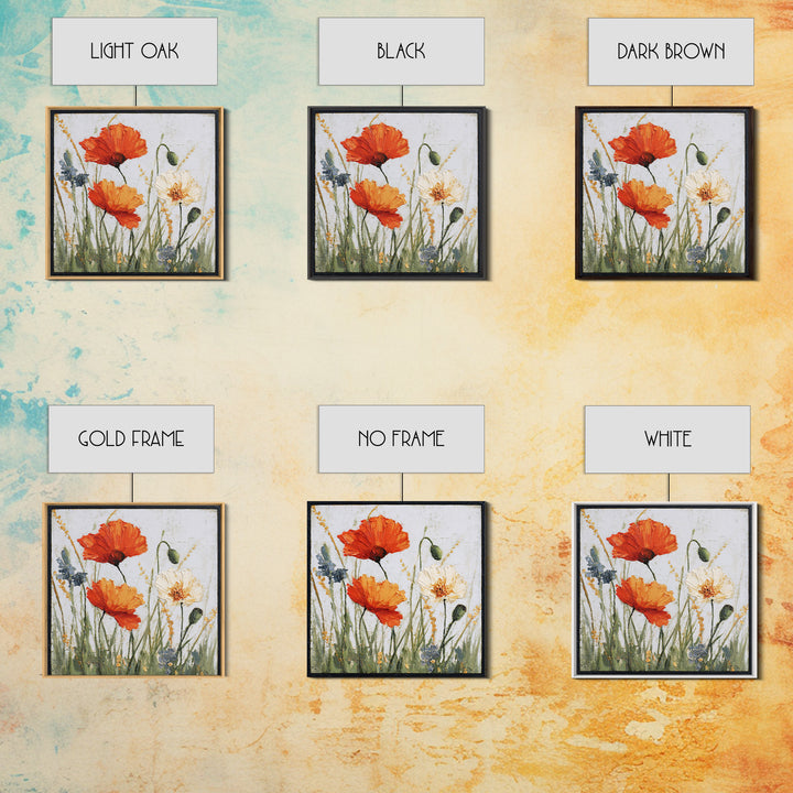 Poppies Blowing Through Green Grass Framed Canvas Print, Impressionist Art, Landscape Art, Living Room Decor, Abstract Art, IMP-1x1-84