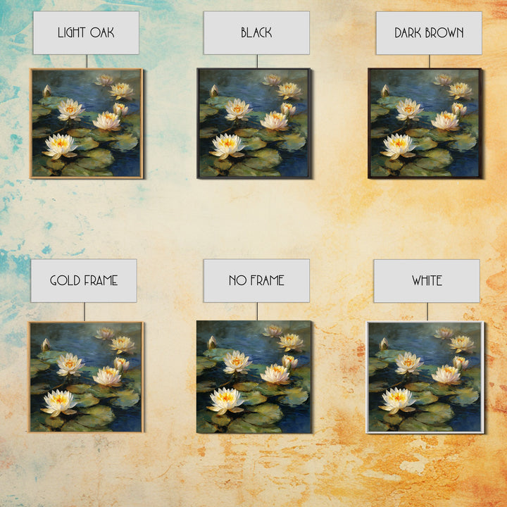 Water Lilies Floating on a Sunlit Pond Canvas Print, Impressionist Art, Oil Painting, Living Room Decor, Impression, IMP-1x1-97