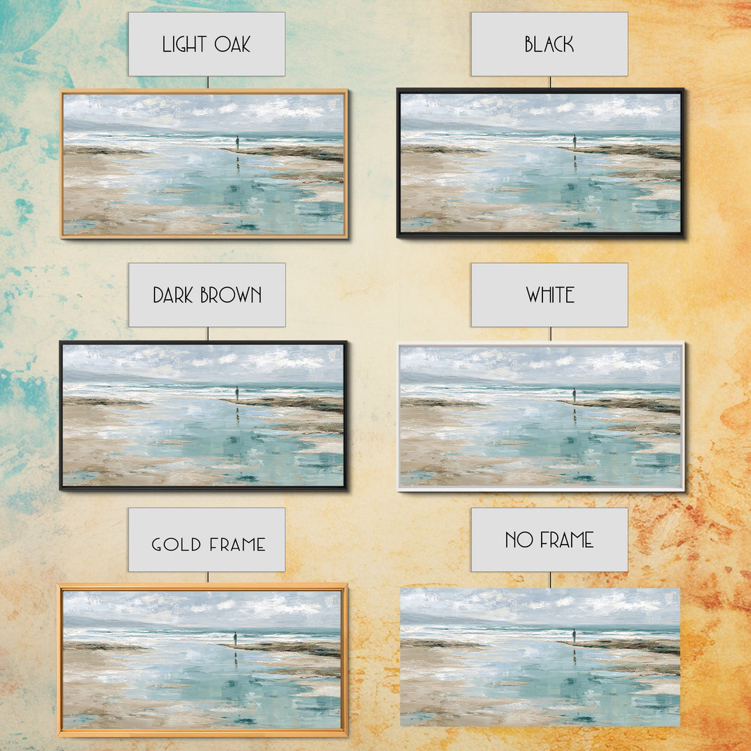 Coastal Beach Figures Framed Canvas Print, Impressionist Art, Home Decor, Living Room Decor, Impression, Horizontal Wall Art, IMP-2x1-15