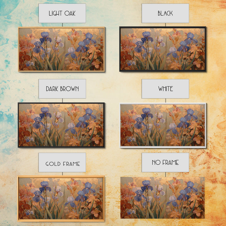 Iris Garden with Blue Violet Strokes Canvas Print, Impressionist Art, Fine Art Print, Living Room Decor, Impression, IMP-2x1-16