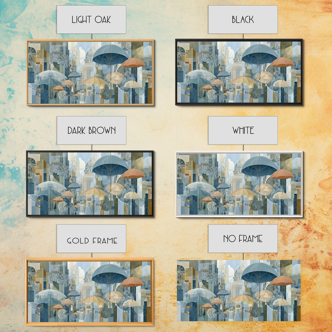 Rainy Boulevard with Umbrella Shapes Canvas Print, Impressionist Art, Living Room Decor, Abstract Art, Impression, IMP-2x1-17