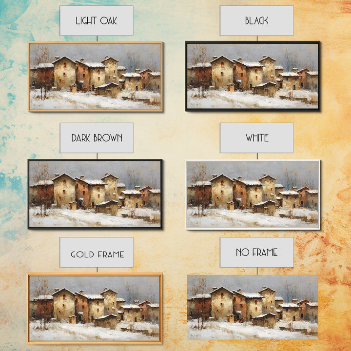 Snowy Village with Warm Glowing Windows Canvas Print, Impressionist Art, Bedroom Decor, Living Room Decor, Fine Art, Impression, IMP-2x1-57
