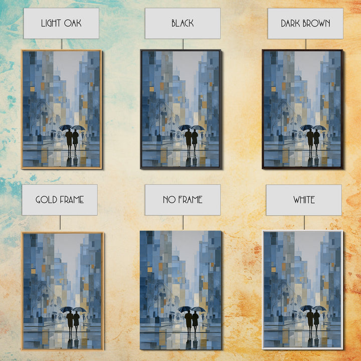 Rainy Boulevard with Umbrella Shapes Canvas Print, Impressionist Art, Abstract Painting, Living Room Decor, Abstract Art, IMP-2x3-77