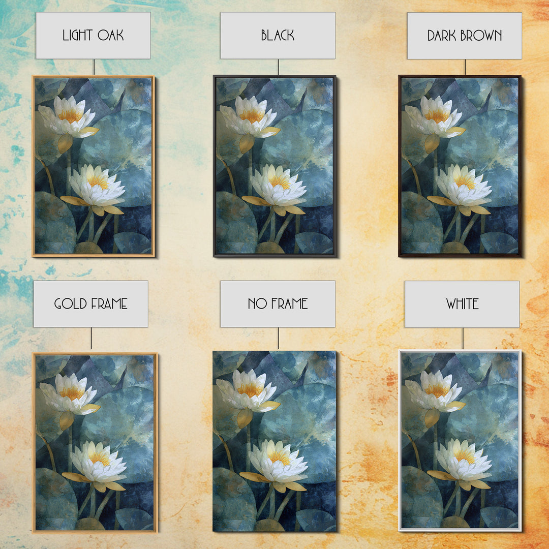 Water Lilies Floating on a Sunlit Pond Canvas Print, Impressionist Art, Floral Wall Art, Living Room Decor, Oil Painting, IMP-2x3-81