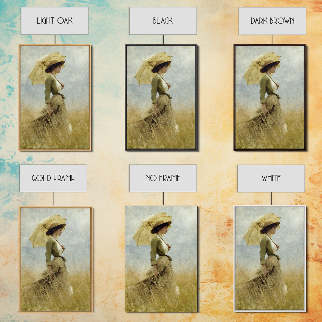 Woman with Parasol in Breezy Meadow Framed Canvas Print, Impressionist Art, Landscape Art, Living Room Decor, Impression, IMP-2x3-83