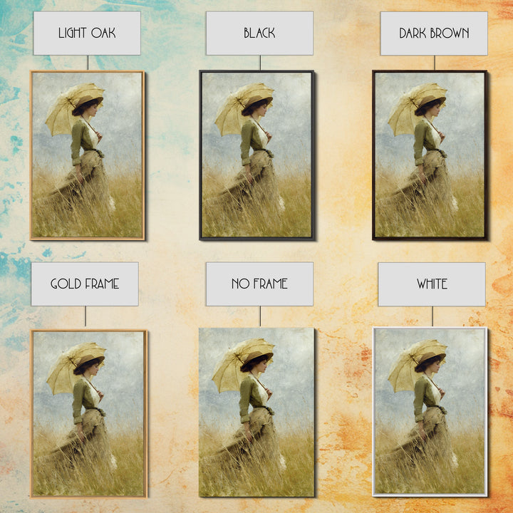 Woman with Parasol in Breezy Meadow Framed Canvas Print, Impressionist Art, Landscape Art, Living Room Decor, Impression, IMP-2x3-83