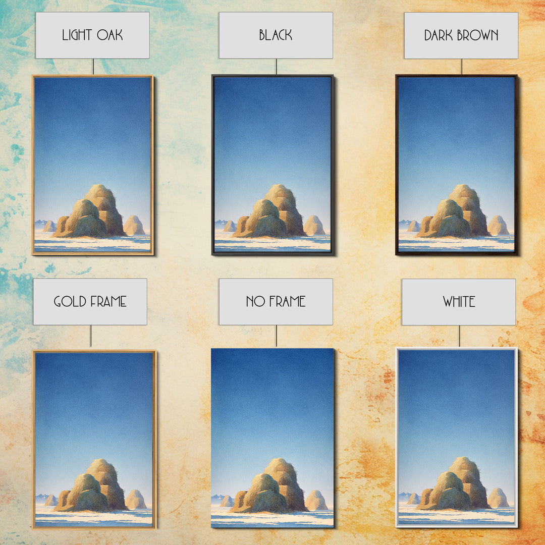 Haystacks Glowing at Golden Hour Framed Canvas Print, Impressionist Art, Modern Decor, Living Room Decor, Fine Art, Impression, IMP-2x3-84