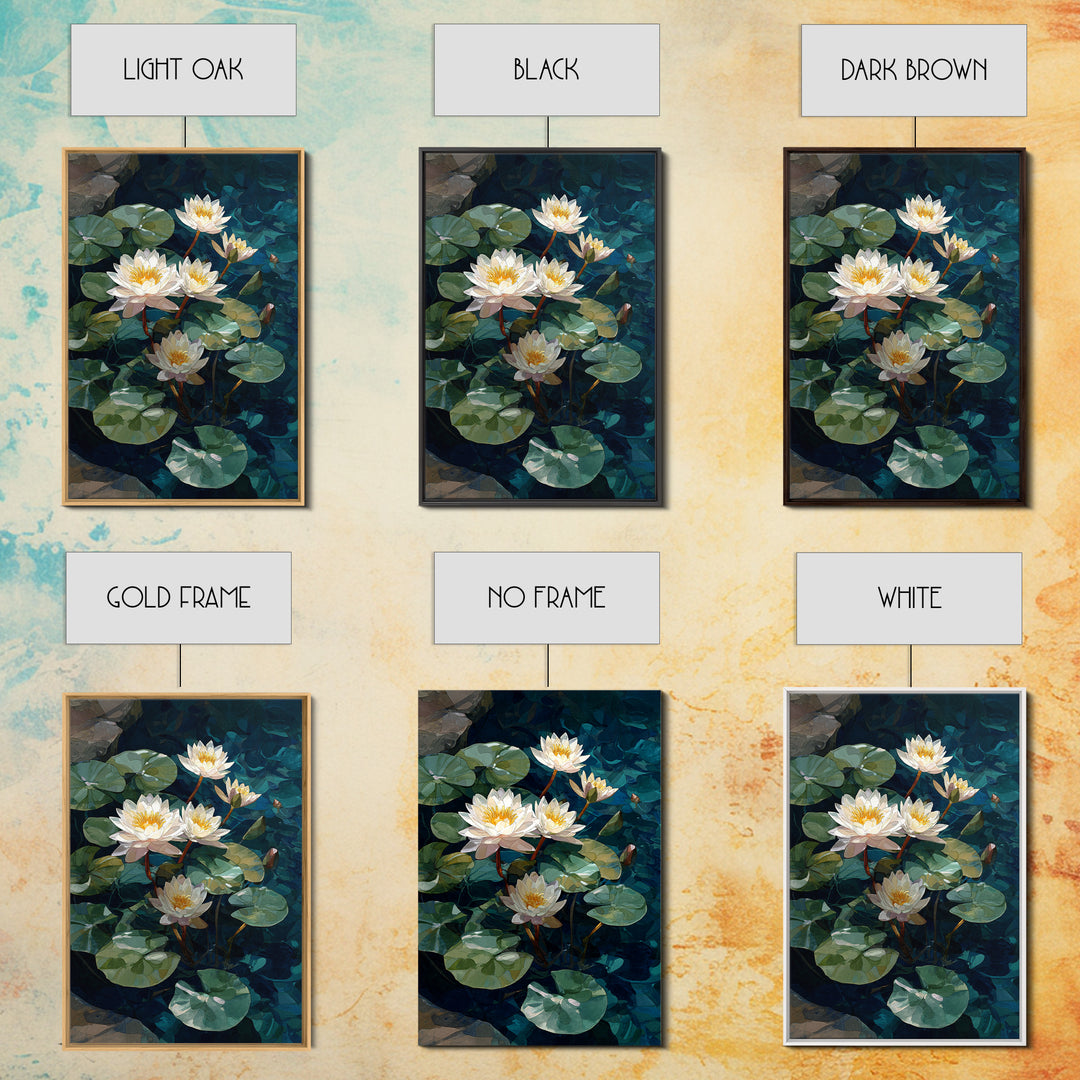 Water Lilies Floating on a Sunlit Pond Canvas Print, Impressionist Art, Bedroom Decor, Living Room Decor, Fine Art, Impression, IMP-2x3-9