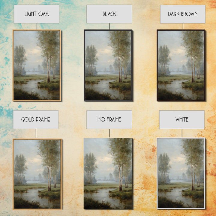 Misty Riverbank with Willow Trees Canvas Print, Impressionist Art, Flower Print, Living Room Decor, Fine Art, Impression, IMP-2x3-91