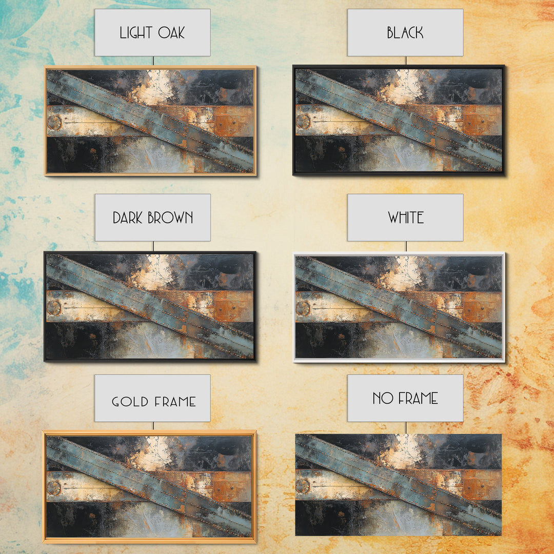 Steel Beams Crossing Like Abstract Lines Framed Canvas Print, Industrial Art, Wall Hanging, Living Room Decor, Abstract Art, IND-2x1-13