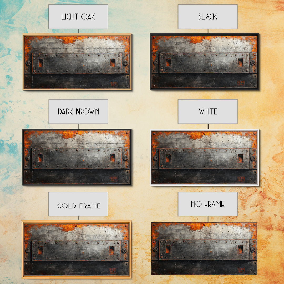 Riveted Metal Panel Texture Study Framed Canvas Print, Industrial Art, Wall Hanging, Living Room Decor, Oil Painting, Foundry, IND-2x1-90