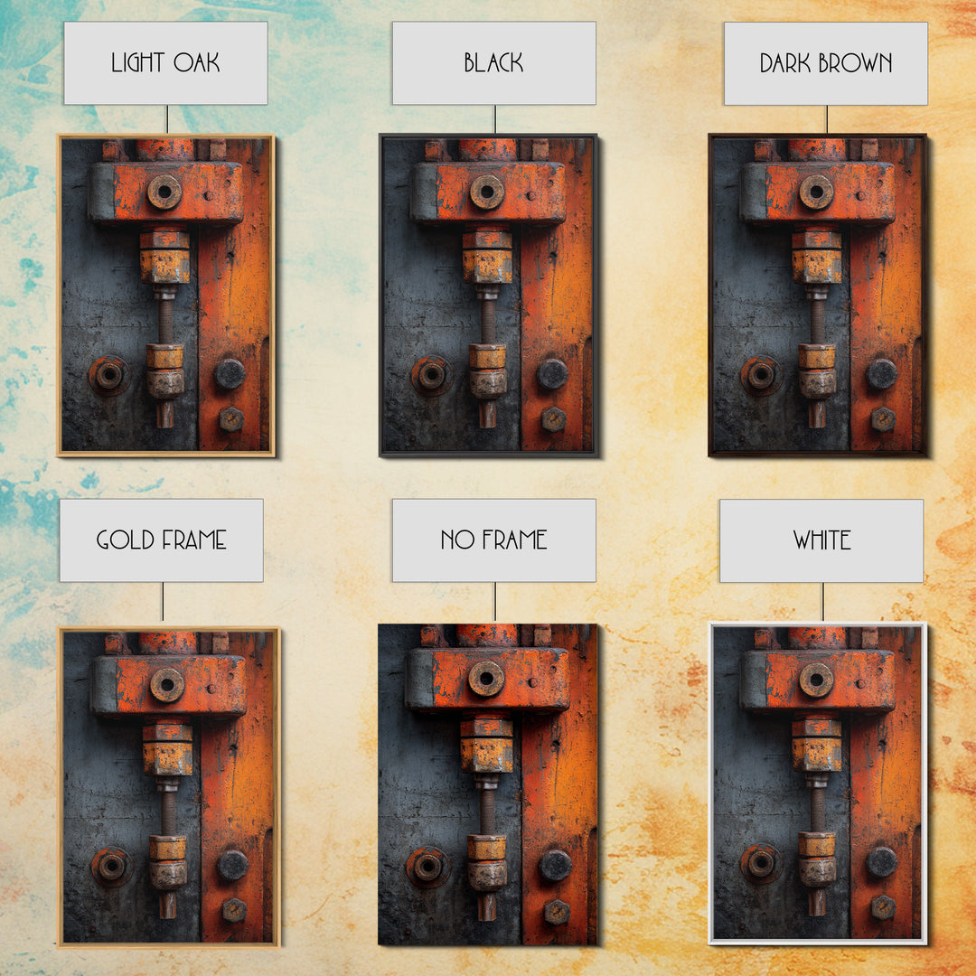 Rust Orange and Charcoal Geometric Abstraction Framed Canvas Print, Industrial Art, Art Print, Living Room Decor, Foundry, IND-2x3-22