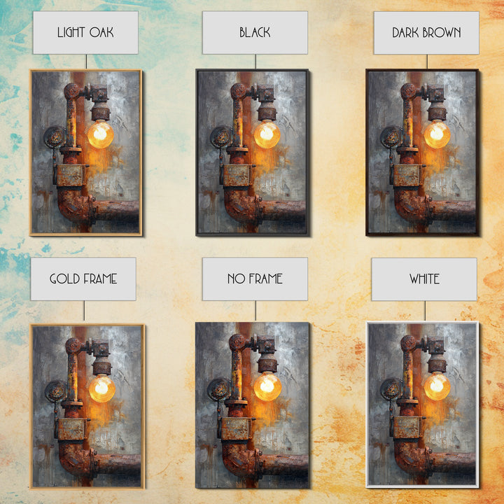 Industrial Lamp with Warm Glow Canvas Print, Industrial Art, Abstract Art, Living Room Decor, Fine Art, Foundry, Bauhaus Poster, IND-2x3-31
