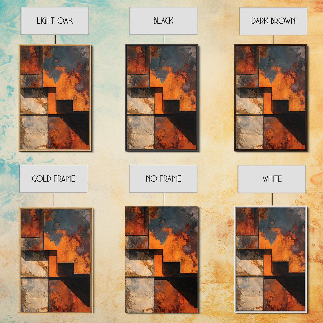 Rust Orange and Charcoal Geometric Abstraction Framed Canvas Print, Industrial Art, Art Print, Living Room Decor, Foundry, IND-2x3-46