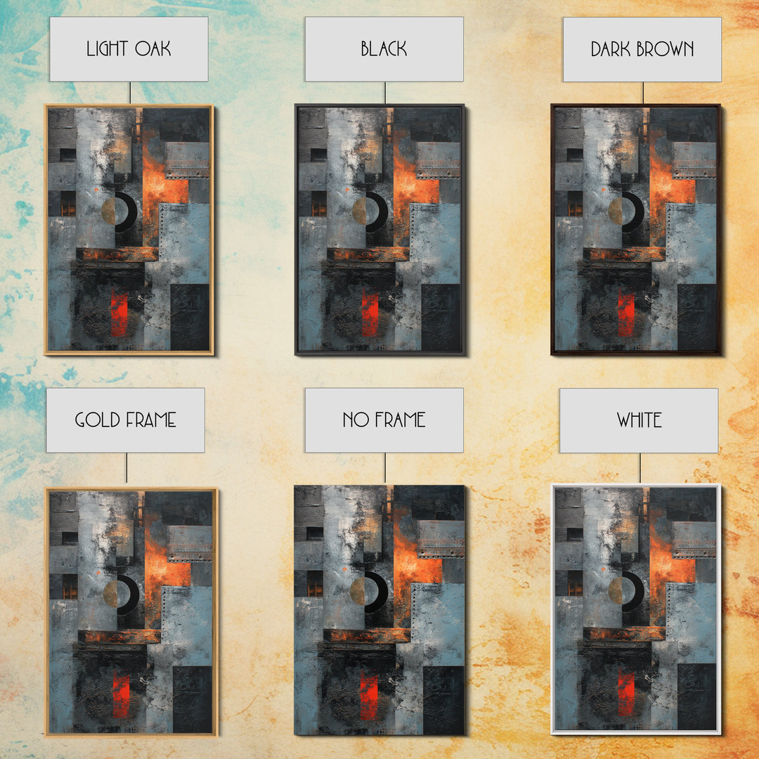 Abstract Smoke and Steel Shapes Framed Canvas Print, Industrial Art, Luxury Decor, Living Room Decor, Abstract Art, Foundry, IND-2x3-8