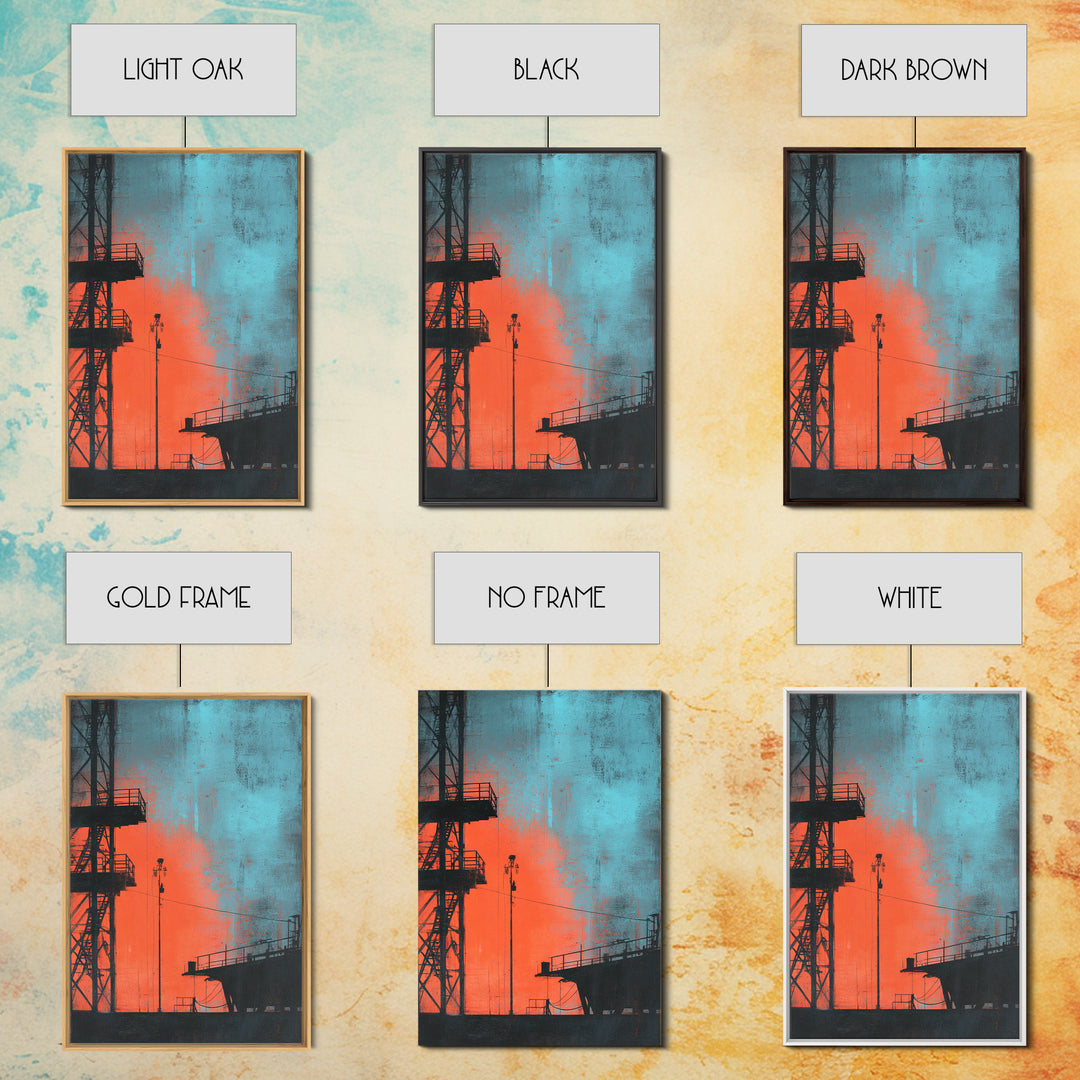 Warehouse Crane Silhouette Framed Canvas Print, Industrial Art, Room Decor, Living Room Decor, Fine Art, Foundry, Printables, IND-2x3-87