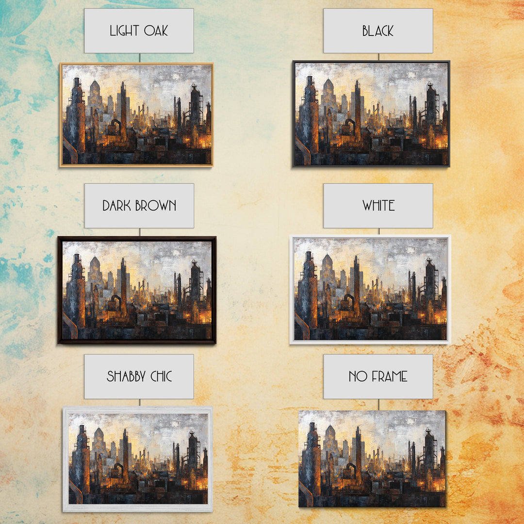 Industrial City Skyline Framed Canvas Print, Industrial Art, Art Print, Living Room Decor, Fine Art, Foundry, Modern Art, IND-3x2-64