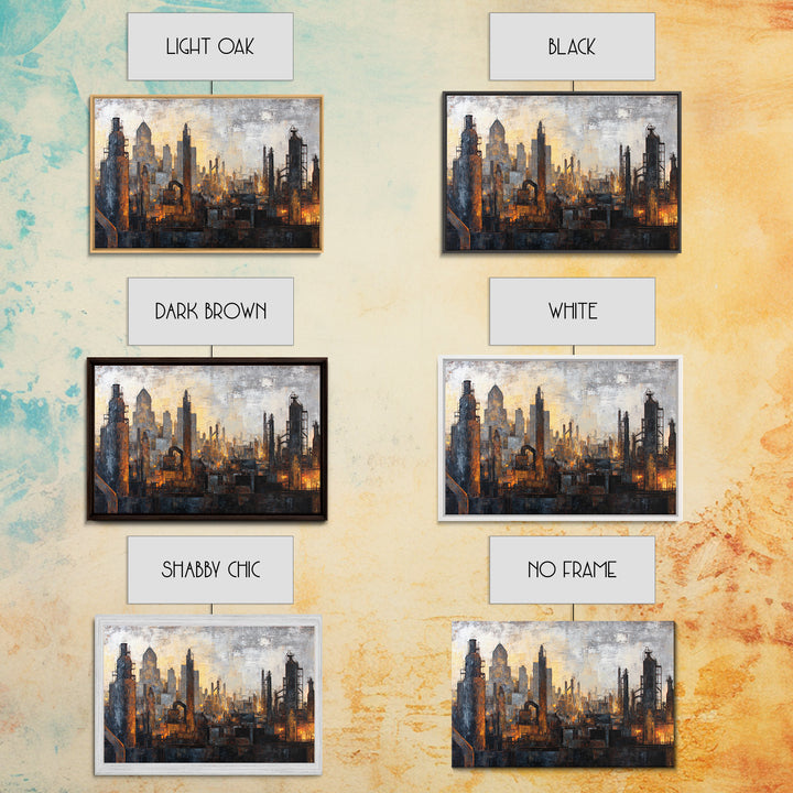 Industrial City Skyline Framed Canvas Print, Industrial Art, Art Print, Living Room Decor, Fine Art, Foundry, Modern Art, IND-3x2-64