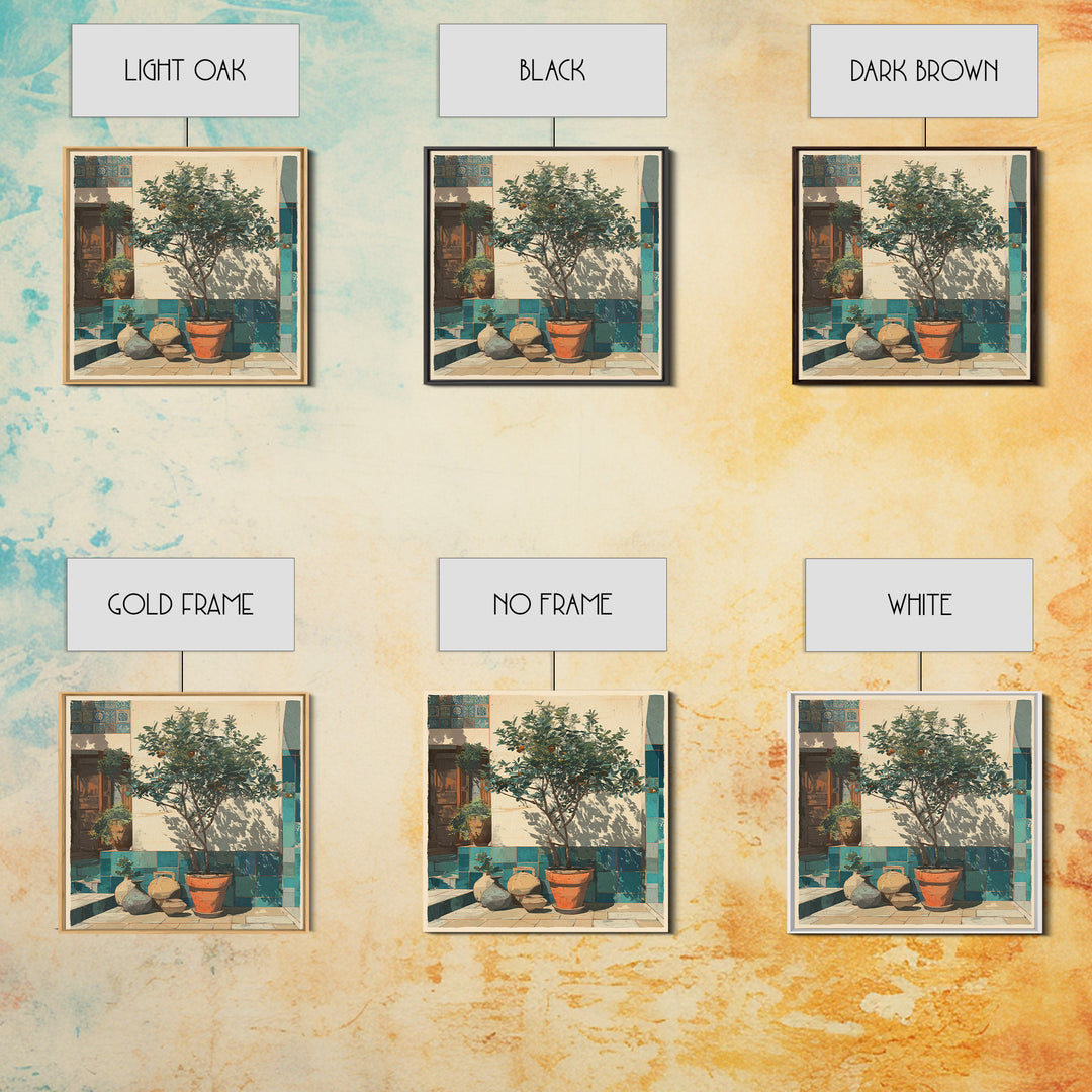 Orange Tree in a Courtyard Planter Framed Canvas Print, Italian Villa Art, Digital Download Art, Living Room Decor, Villa, IVA-1x1-38