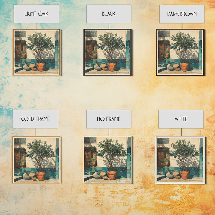 Orange Tree in a Courtyard Planter Framed Canvas Print, Italian Villa Art, Digital Download Art, Living Room Decor, Villa, IVA-1x1-38