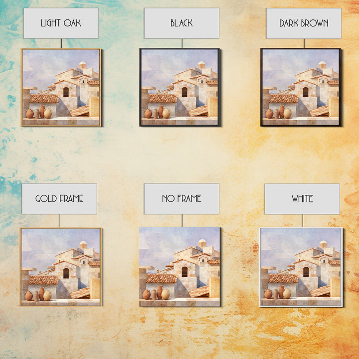Terracotta Rooftops Against Pale Sky Framed Canvas Print, Italian Villa Art, Colorful Wall Art, Living Room Decor, Villa, IVA-1x1-52