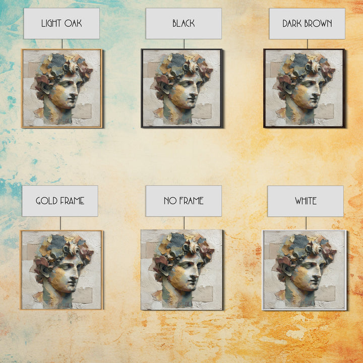 Classic Roman Statue Bust Framed Canvas Print, Italian Villa Art, Landscape Print, Living Room Decor, Abstract Art, Villa, IVA-1x1-84