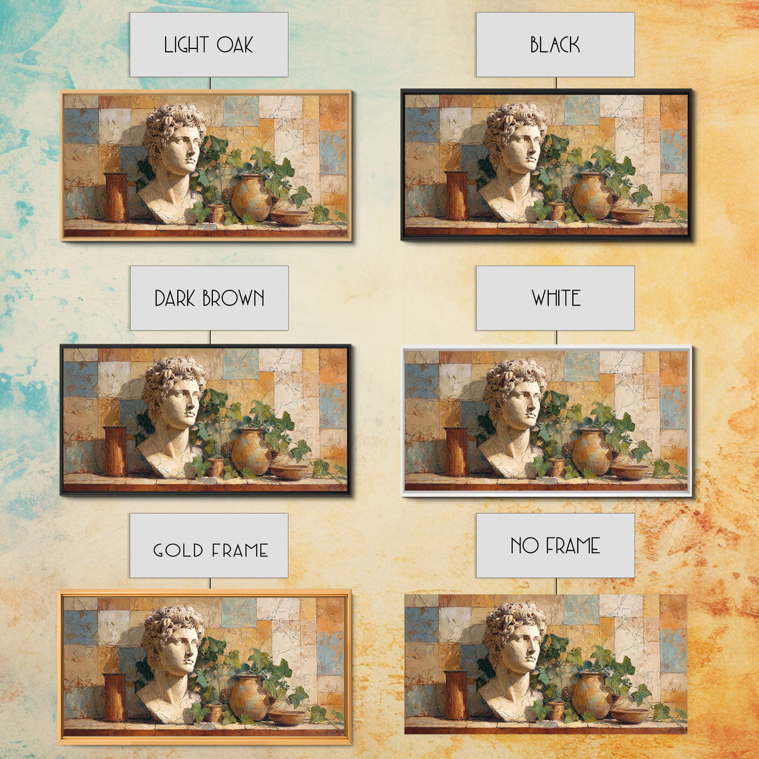 Classic Roman Statue Bust Framed Canvas Print, Italian Villa Art, Oil Painting, Living Room Decor, Villa, Farmhouse Wall Art, IVA-2x1-56
