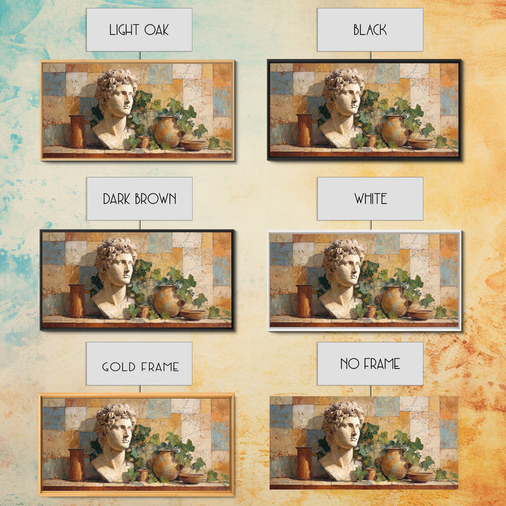 Classic Roman Statue Bust Framed Canvas Print, Italian Villa Art, Oil Painting, Living Room Decor, Villa, Farmhouse Wall Art, IVA-2x1-56
