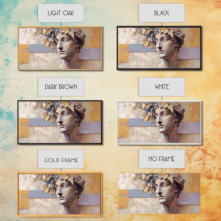 Classic Roman Statue Bust Framed Canvas Print, Italian Villa Art, Landscape Painting, Living Room Decor, Fine Art, Villa, IVA-2x1-80