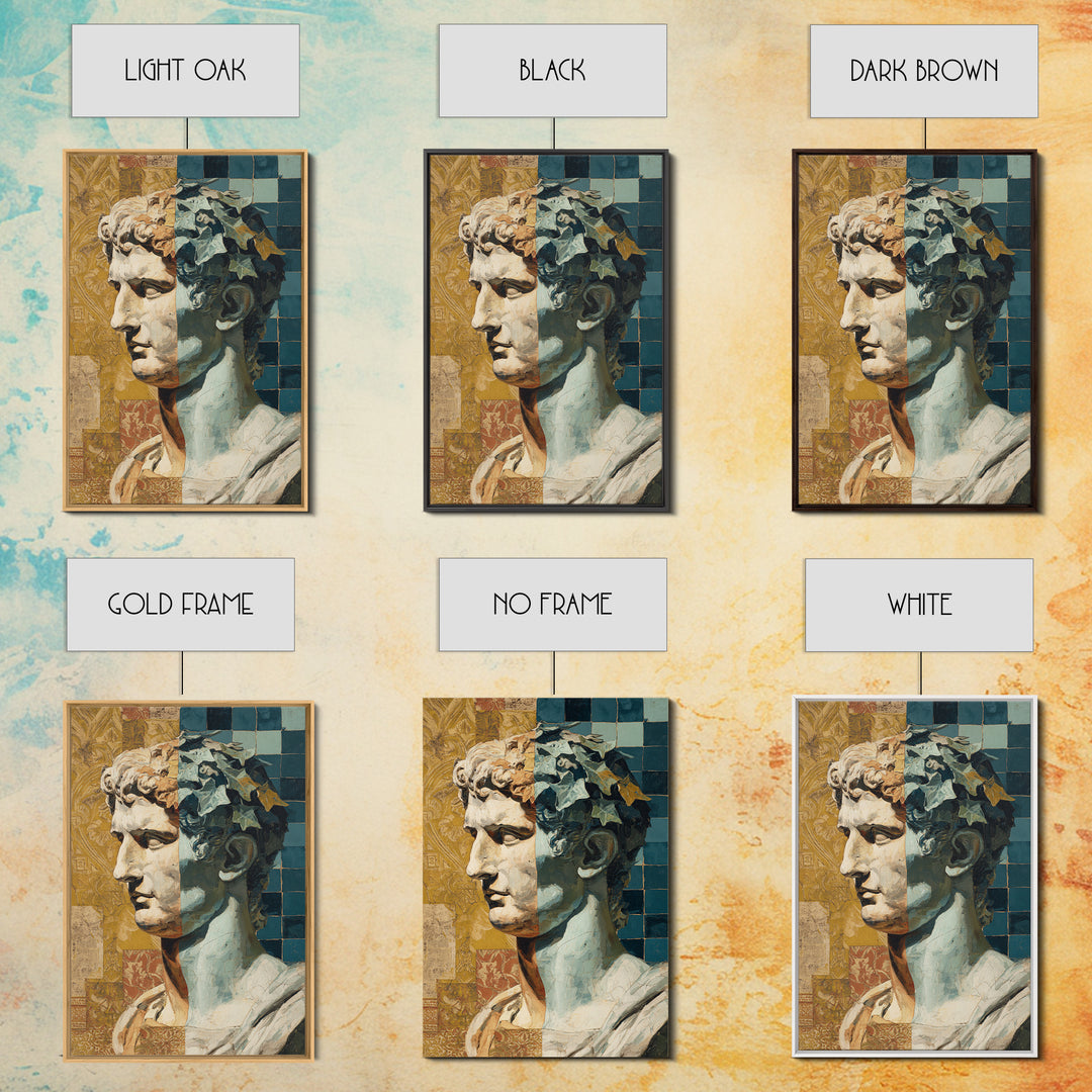 Classic Roman Statue Bust Framed Canvas Print, Italian Villa Art, Modern Decor, Living Room Decor, Oil Painting, Villa, IVA-2x3-20