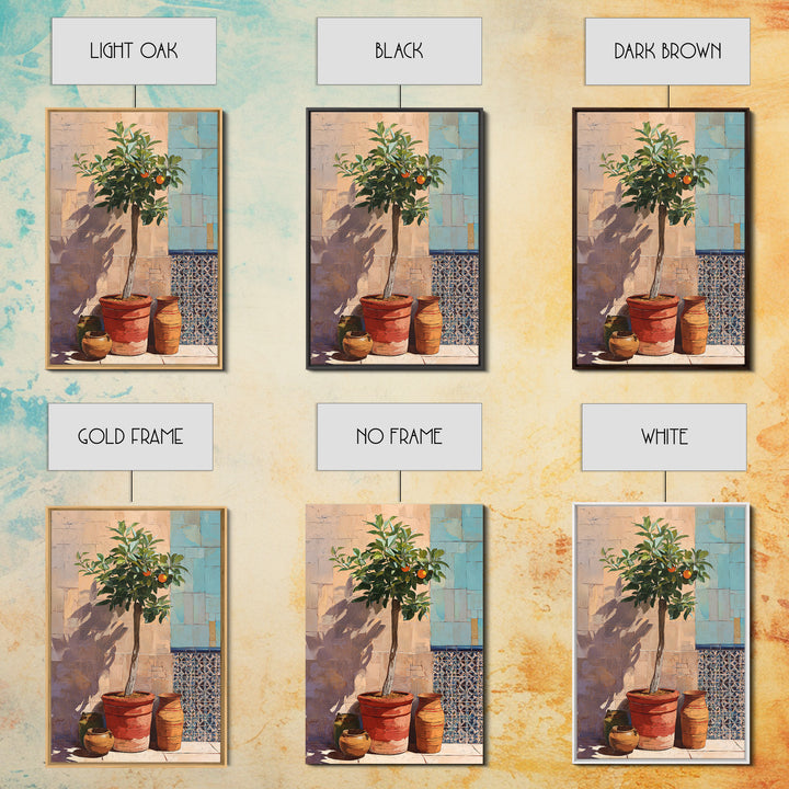 Orange Tree in a Courtyard Planter Framed Canvas Print, Italian Villa Art, Home Decor, Living Room Decor, Fine Art, Villa, IVA-2x3-22