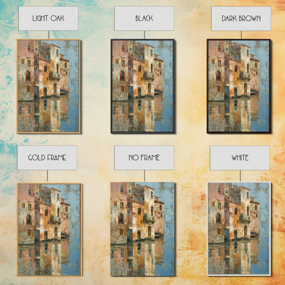 Venetian Canal Reflection Without City Crowd Canvas Print, Italian Villa Art, Textured Painting, Living Room Decor, Villa, IVA-2x3-28