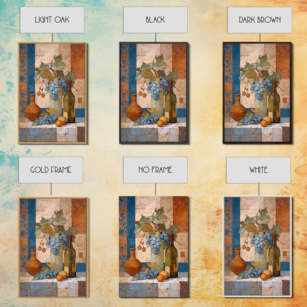 Grapevine and Wine Still Life on Linen Framed Canvas Print, Italian Villa Art, Digital Art Print, Living Room Decor, IVA-2x3-63