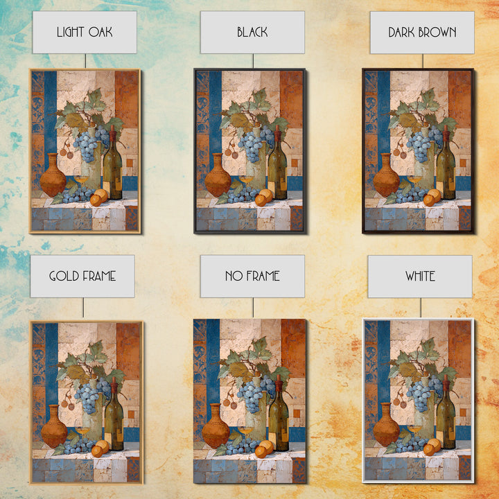 Grapevine and Wine Still Life on Linen Framed Canvas Print, Italian Villa Art, Digital Art Print, Living Room Decor, IVA-2x3-63